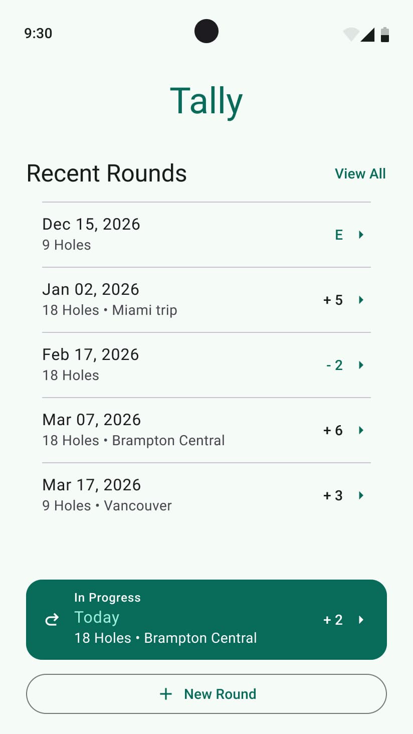Active round card pinned to bottom