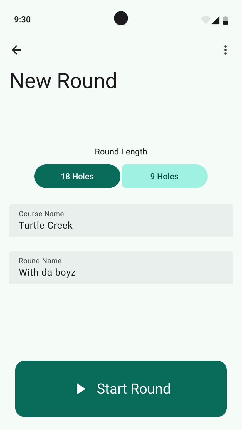 New round setup screen