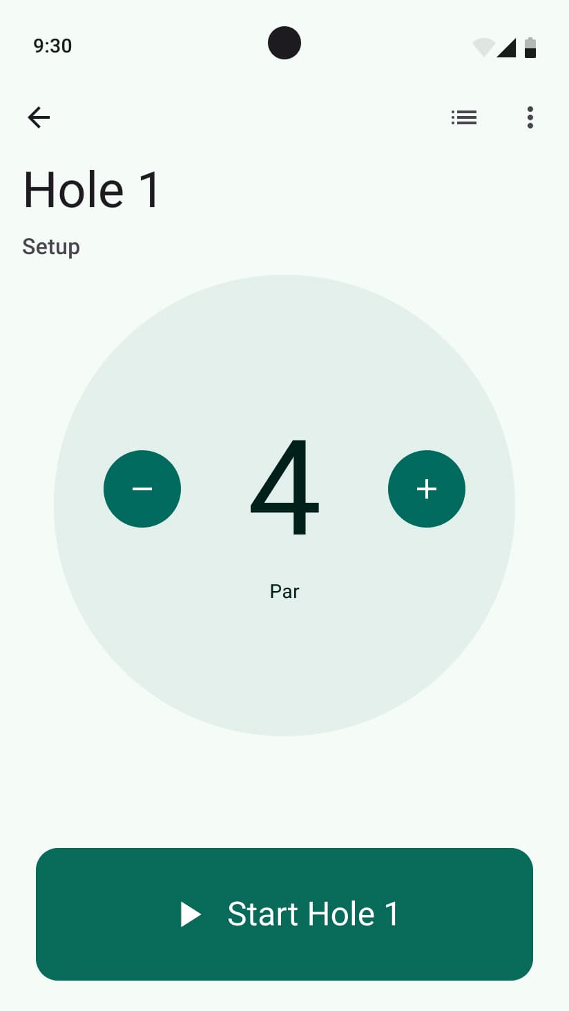 Hole setup with circular par selector
