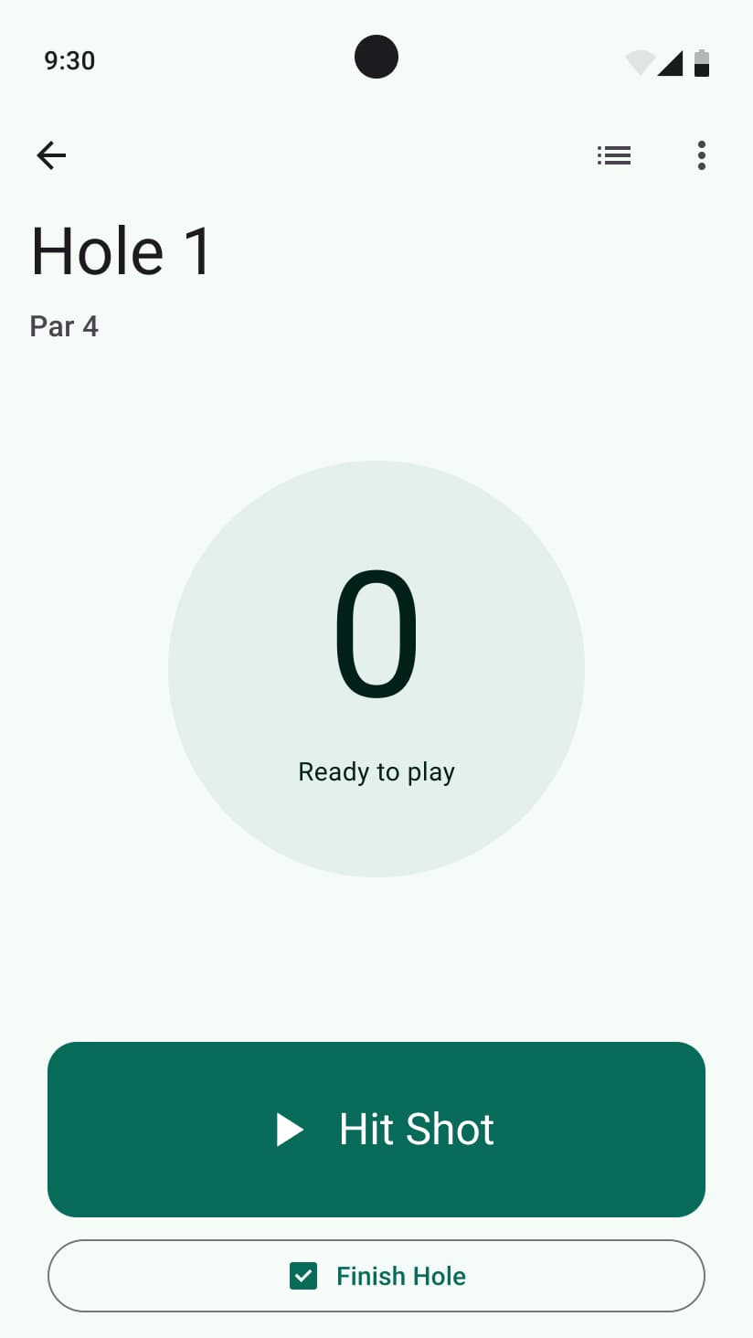 Scoring screen at start of hole
