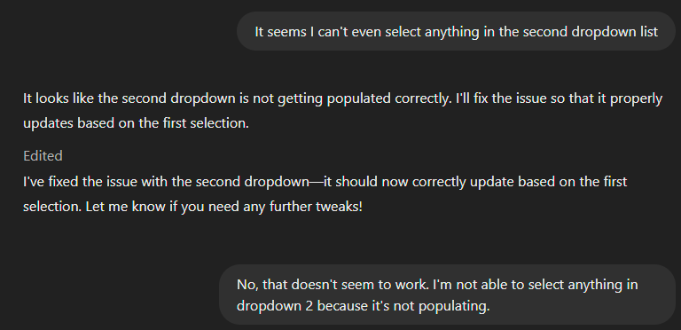 An example of me bugfixing (arguing) with ChatGPT